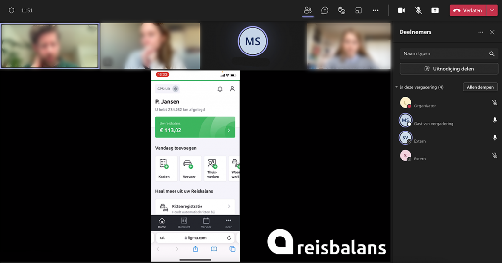 reisbalans accountpagina mobiel teamsmeeting